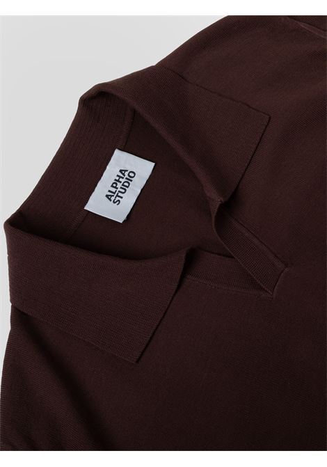 Alpha Studio polo in crepe di cotone color cioccolato senza bottoni ALPHA STUDIO | Polo | AU-5041B1009